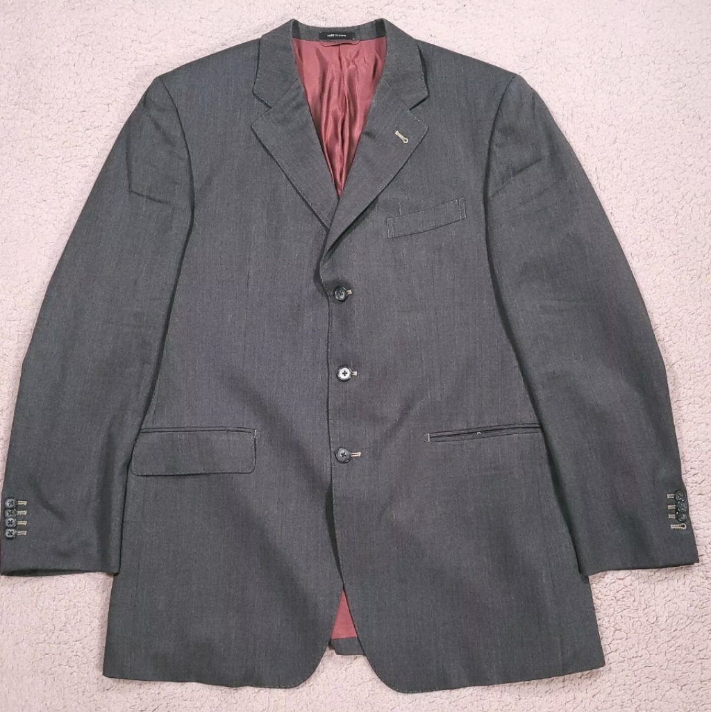 Sean John Size 42l Blazer Gray Burgundy Wool Long Sleeve 3 Button Mens